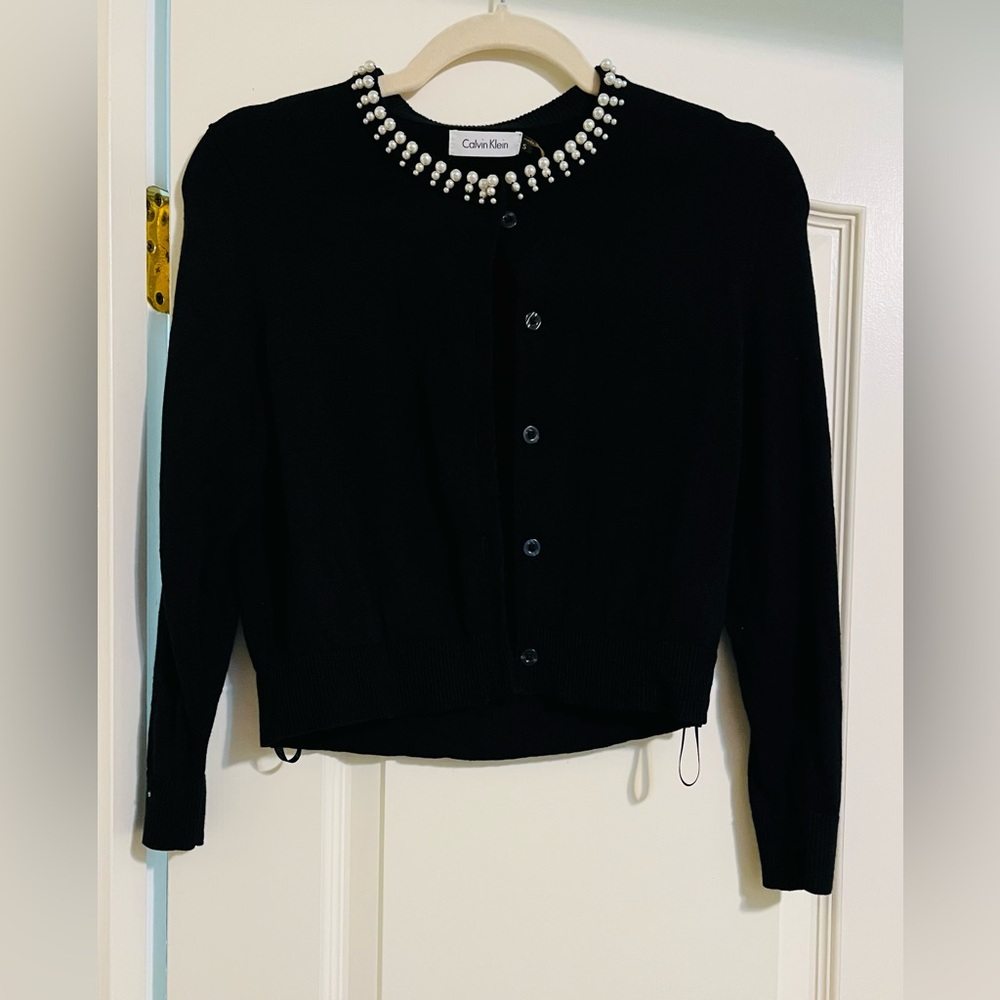 Calvin Klein Black Cardigan with Pearl Details